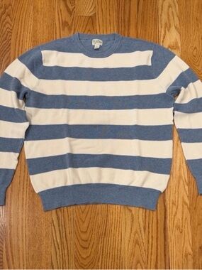 J. Crew Blue and White Striped Crewneck Sweater- Size Large